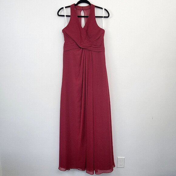 Azazie 'Danica' Bridesmaid Dress Burgundy Halter Neck A-Line Pleated NWT - Picture 2 of 12
